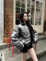 METALLIC PLEATED BOMBER JACKET