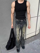 SLIM FIT AGED BLACK AND YELLOW JEANS