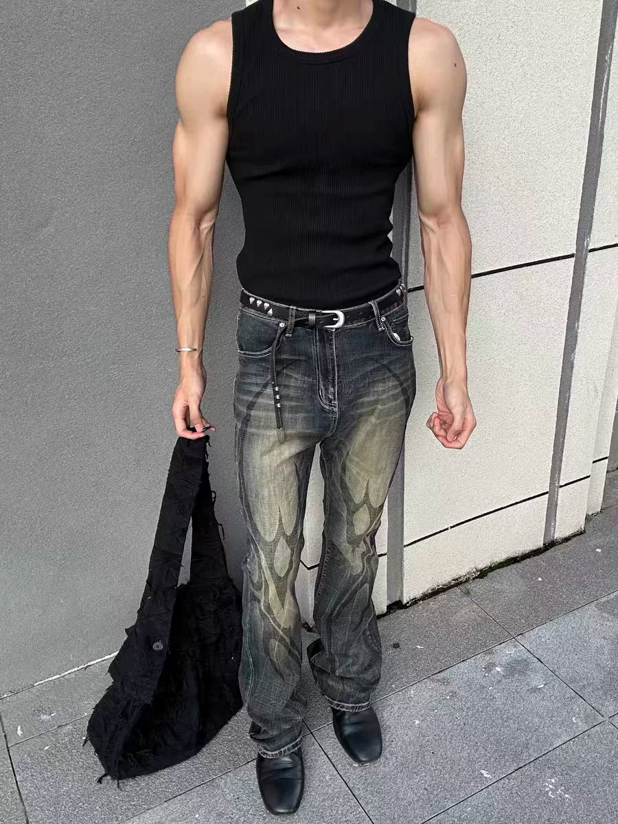 SLIM FIT AGED BLACK YELLOW JEANS