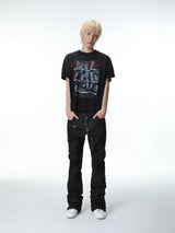 DECONSTRUCTED DENIM MULTI-ZIPPER PANTS