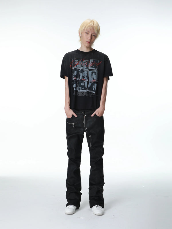 DECONSTRUCTED DENIM MULTI-ZIPPER PANTS