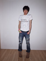 VINTAGE-WASHED PLEATED CAT-EAR JEANS