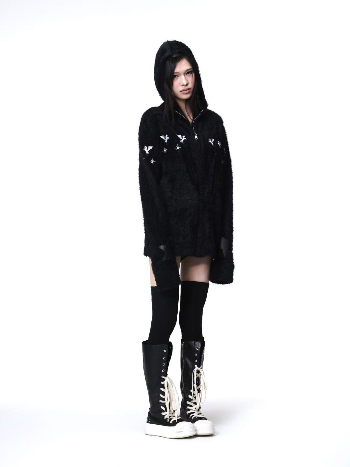 HOODED MOHAIR SWEATER COAT