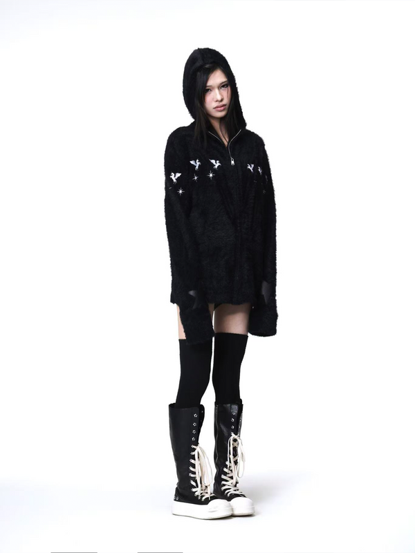 HOODED MOHAIR SWEATER COAT