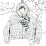 LEOPARD PRINT FUR COLLAR JACKET