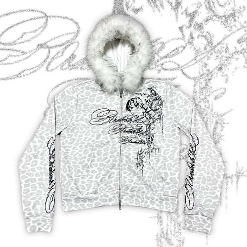 LEOPARD PRINT FUR COLLAR JACKET