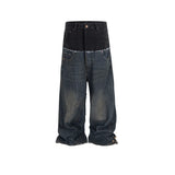 CUT-UP DOUBLE-LAYER BAGGY JEANS