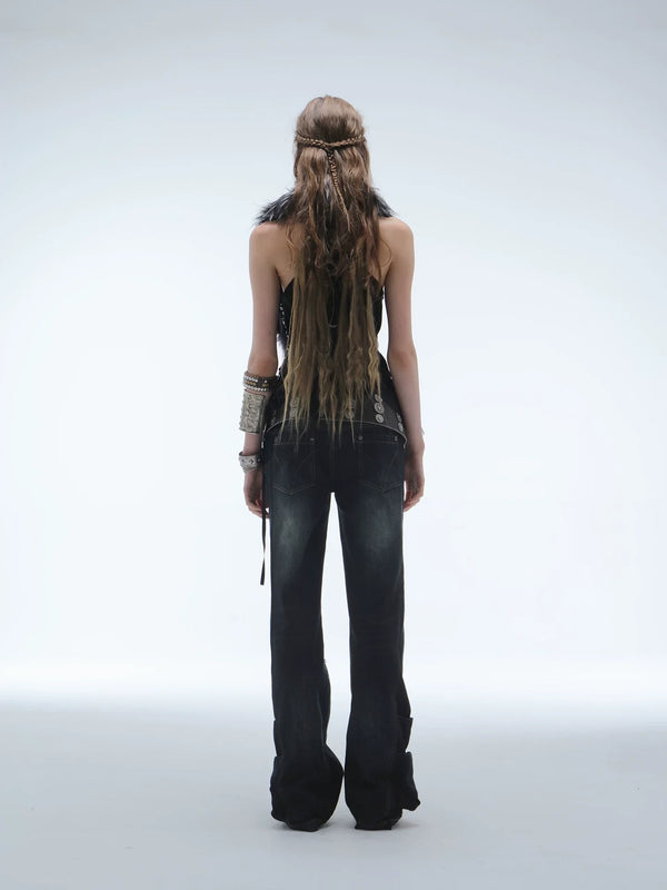 VINTAGE FRAYED STRAIGHT JEANS