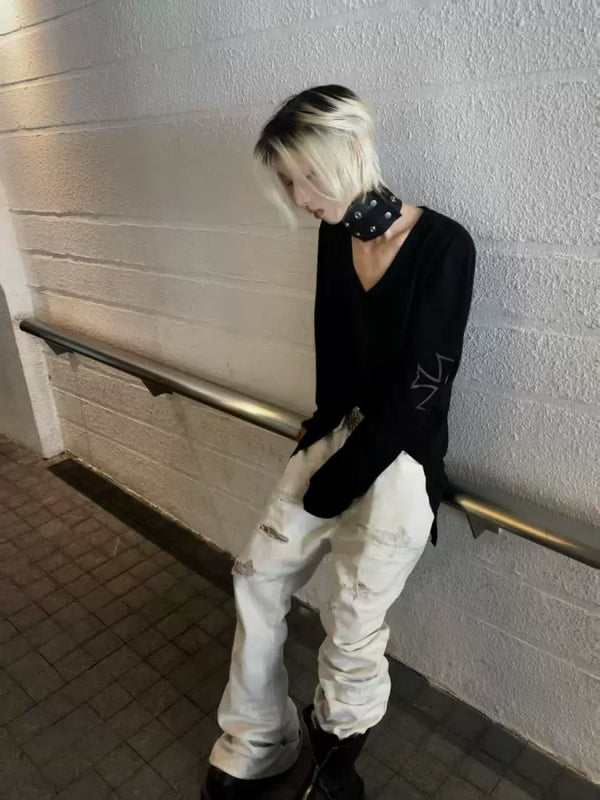 SLIGHTLY SHEER V-NECK TOP