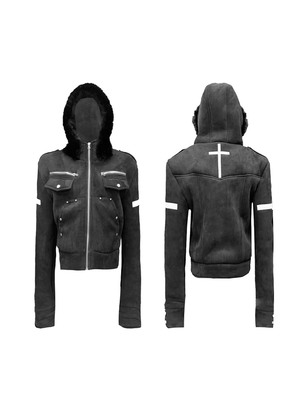 THICK HOODED SUEDE SWEATSHIRT