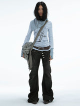 FLARED DENIM TROUSERS