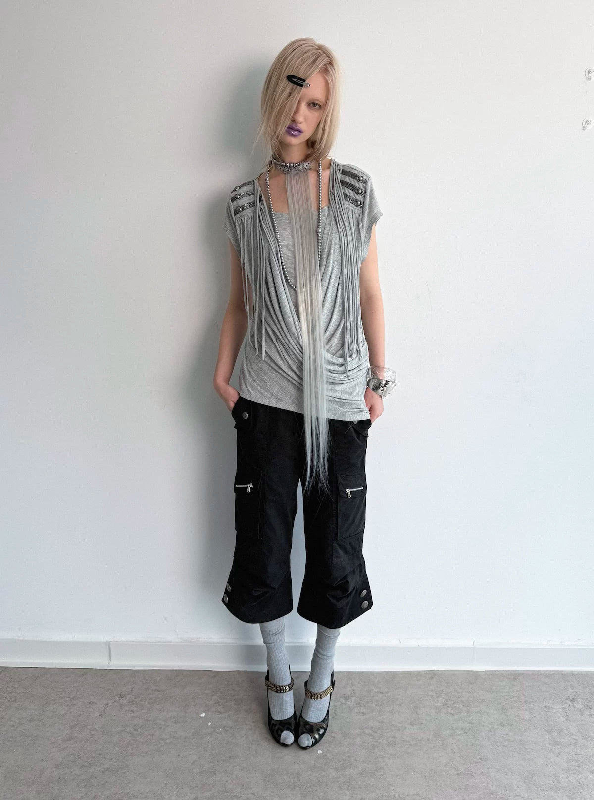TASSEL DRAPE KNIT T-SHIRT