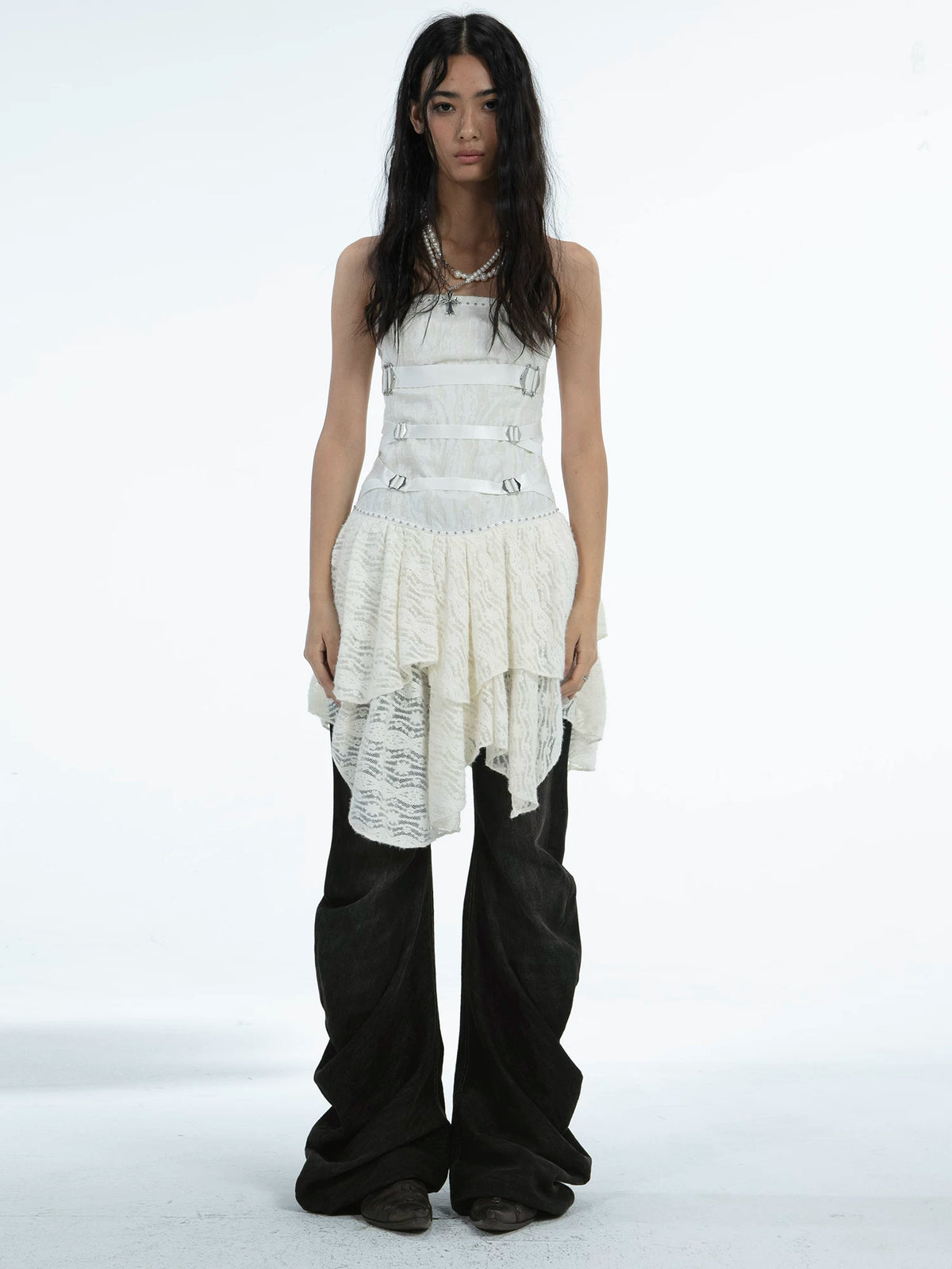 FLARED DENIM TROUSERS