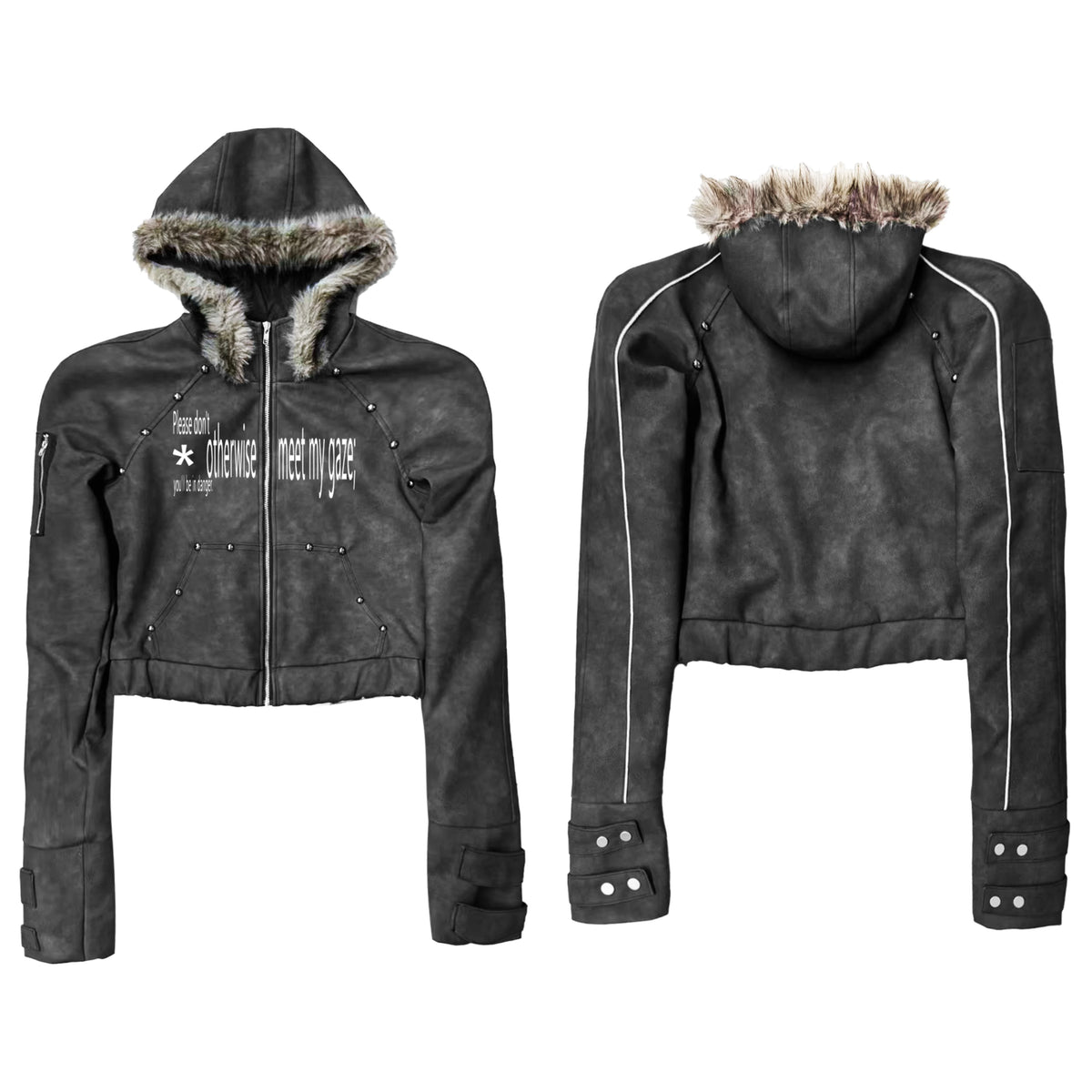 RIVET PRINT HOODED LEATHER JACKET