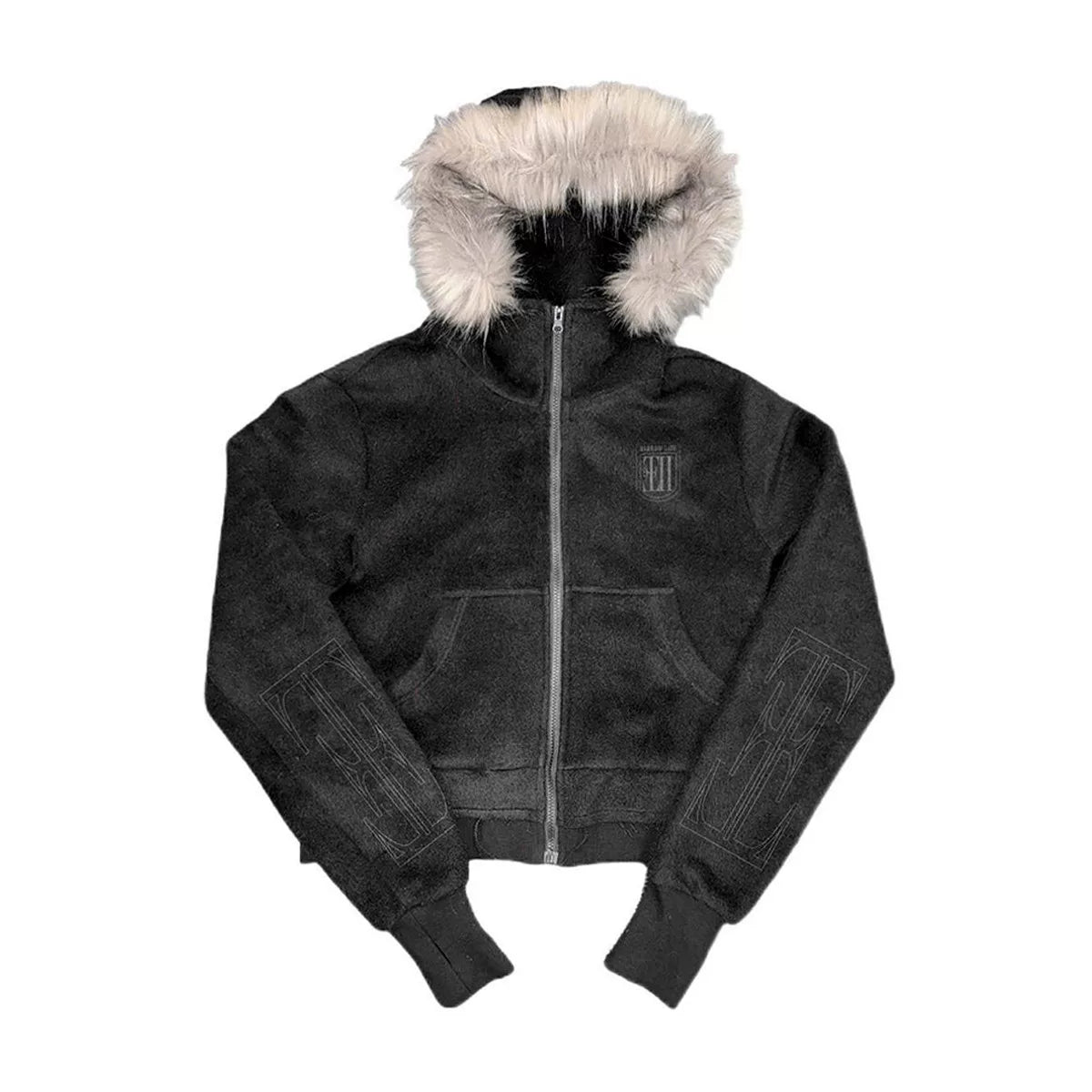 FUR HOODED SWEATSHIRT WITH TASSELS