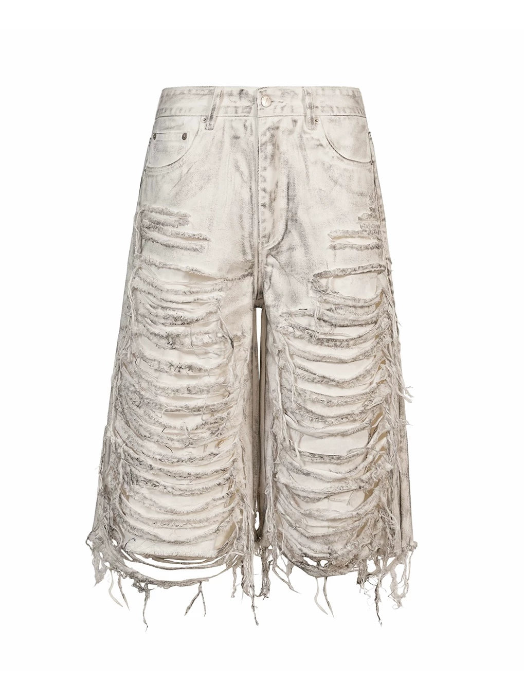 DESTROYED WHITE WIDE-LEG SHORTS