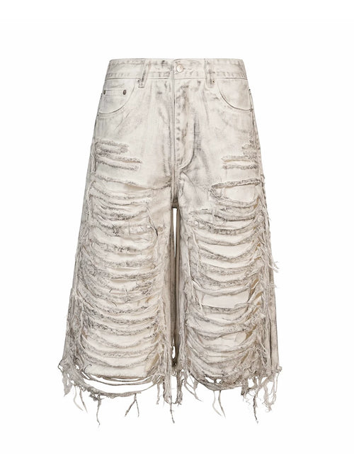 DESTROYED WHITE WIDE-LEG SHORTS