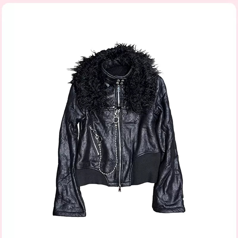 FUR COLLAR LEATHER JACKET