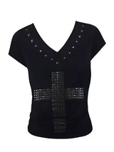 RHINESTONE V-NECK SLIM T-SHIRT