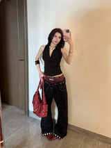LAYERED COLOR-BLOCKED DRAWSTRING PANTS