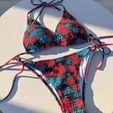 FLORAL PRINT PLEATED BIKINI SET