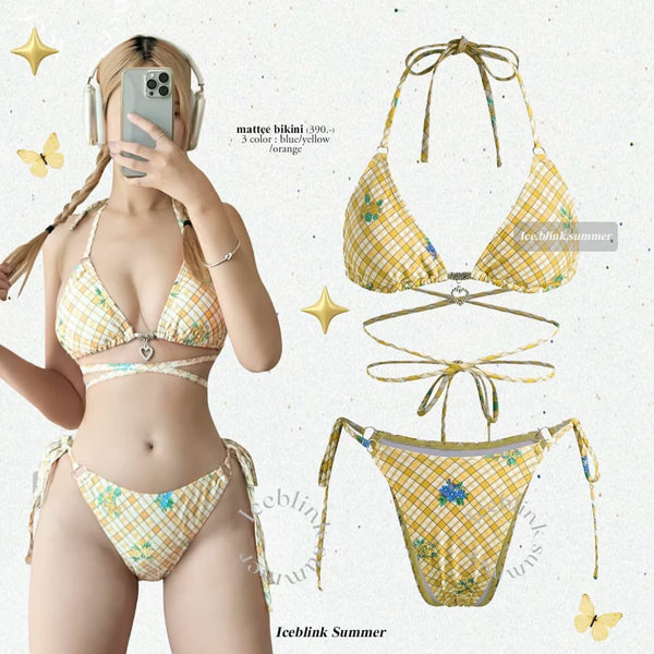 CHECKERED TIE-STRAP BIKINI SET