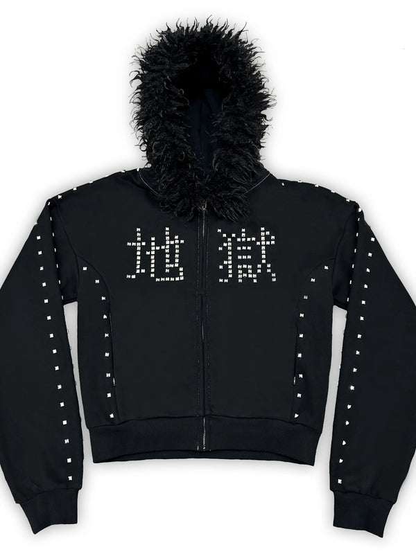 STUDDED ZIP SWEATER JACKET