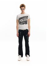 GLOSSY MULTI-ZIPPER SLIM TROUSERS