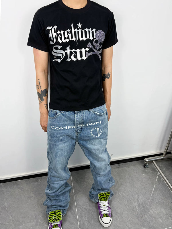 RHINESTONE SHOULDER TEE