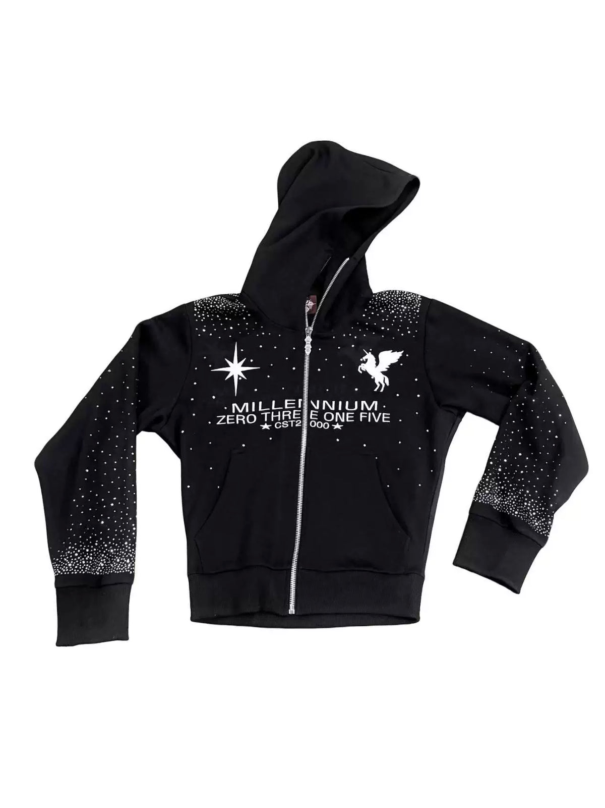 RHINESTONE ZIPPER HOODIE SWEATSHIRT