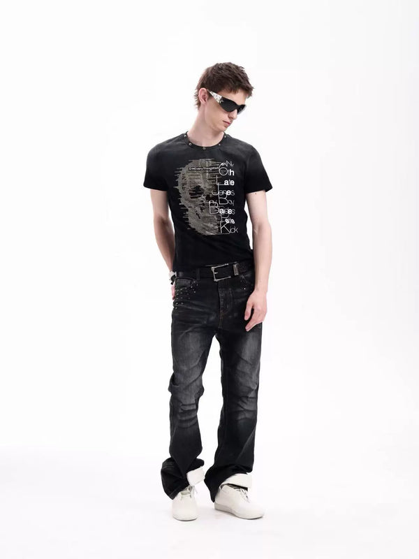SKULL PRINT BEADED T-SHIRT