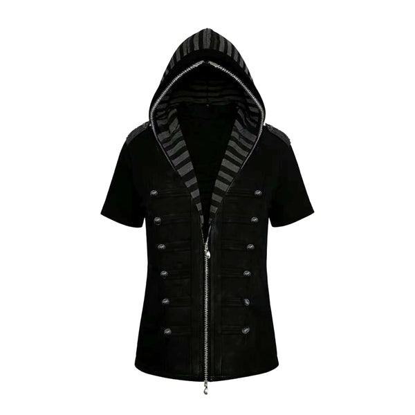 BUTTONED HOODED STRIPED T-SHIRT