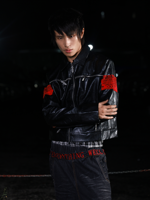 DARK APPLIQU? BIKER JACKET