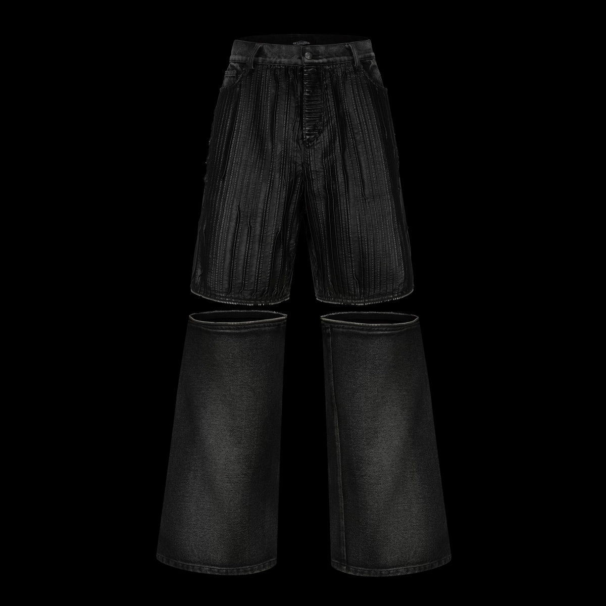 DENIM LEATHER PATCHWORK SHORTS