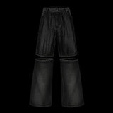 DENIM LEATHER PATCHWORK SHORTS