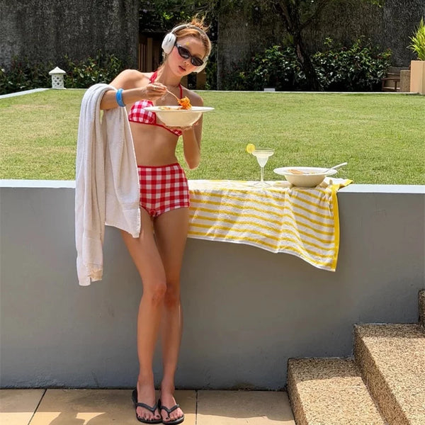 RETRO CHECKERED TWO-PIECE SWIMSUIT