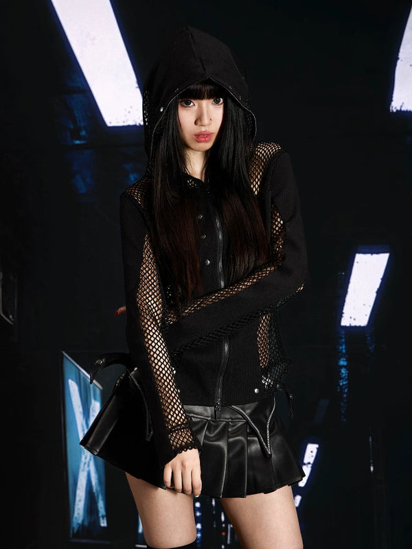 MESH SPLICE ZIPPER JACKET