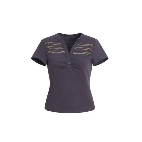 RETRO METAL BUTTON HENLEY TEE