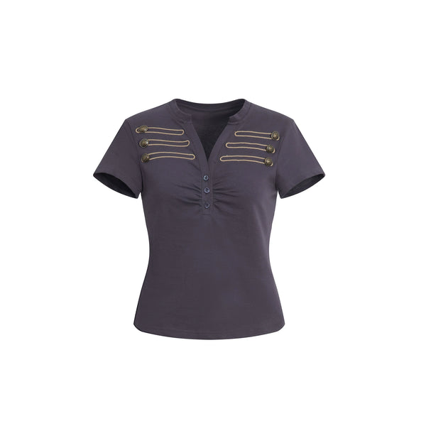 RETRO METAL BUTTON HENLEY TEE