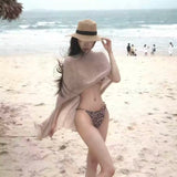 GOLD KNIT CARDIGAN AND LEOPARD BIKINI SET