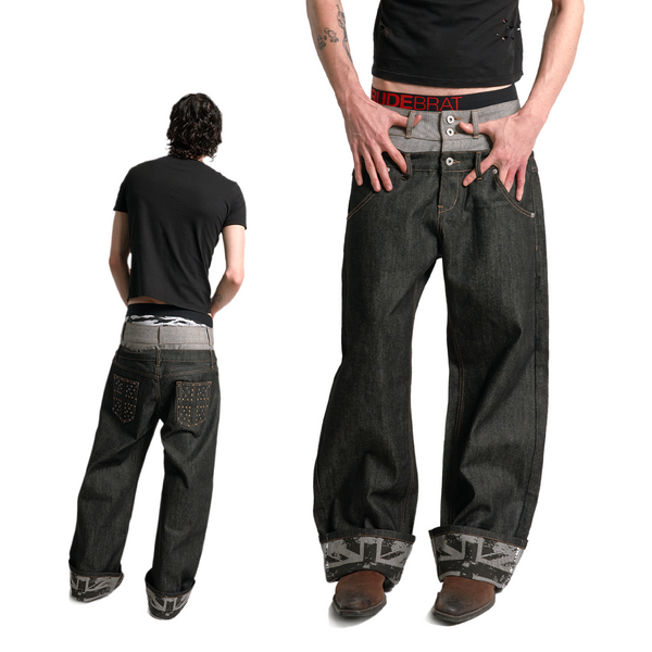 DOUBLE-WAISTED BAGGY JEANS