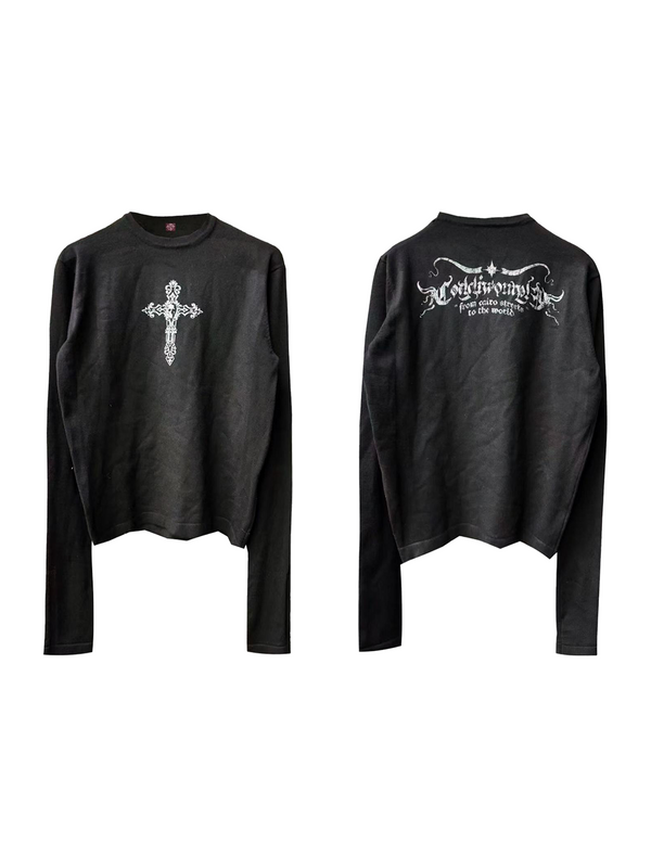 SKULL CROSS GRAPHIC KNIT SWEATER