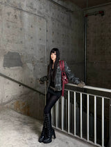 DISTRESSED RIVET FUR COLLAR JACKET