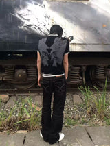WING PRINT ZIPPER POLO T-SHIRT