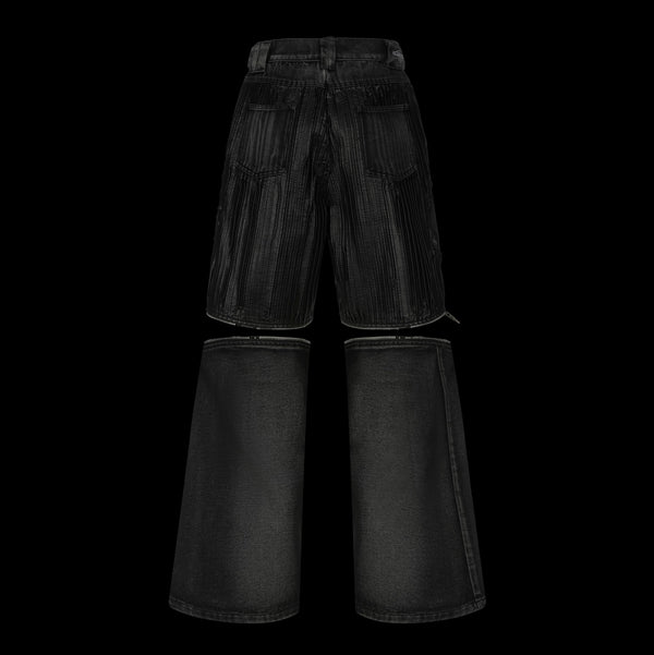 DENIM LEATHER PATCHWORK SHORTS
