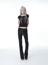 RHINESTONE WINGED U NECK T-SHIRT