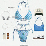 CHECKERED TIE-STRAP BIKINI SET