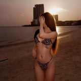 GOLD KNIT CARDIGAN AND LEOPARD BIKINI SET