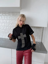 STUDDED CROSS POLO TEE