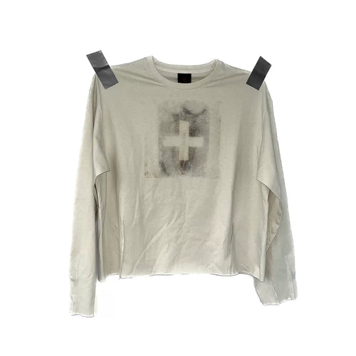 BEIGE PRINTED PLEAT T-SHIRT